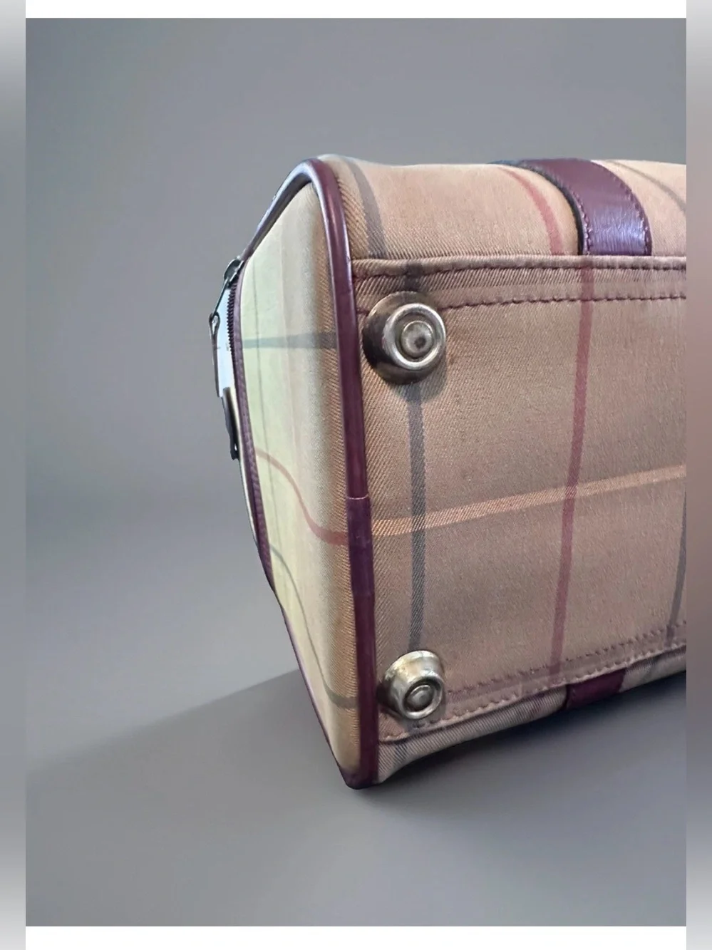 Authentic Burberry House Check Boston Duffel Travel Bag 35 Vintage